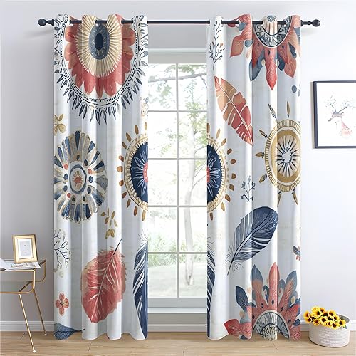 DlaQoryx Rideau Occultant Plume 132x213 cm Rideaux Salon Mandala Aquarelle, Rideau Thermique Isolant Anti Froid et Chaleur Chambre Décoration, 2 Panneau - Nail Gallerys