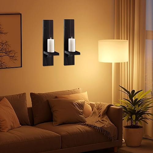 Lot de 2 bougeoirs muraux en bois pour le mur - Chandelier pilier en bois à fixer au mur - Lot de 2 supports muraux rustiques en bois pour bougies piliers - Nail Gallerys