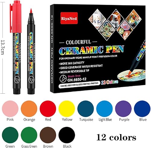 RiyaNed Feutre porcelaine 1.0-3.0mm Acrylique feutre Etanche, 12 couleurs, convient pour mugs, verres, bols en céramique, peinture de bord, création de décoration. - Nail Gallerys
