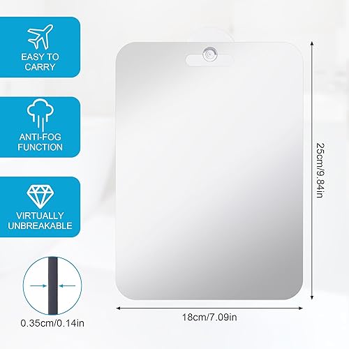 MICHIHOMIE Miroir de Douche Anti Buée, 25cm x 18cm Miroir Rasage avec Ventouse, Petit Miroir Incassable en Acrylique pour Salle de Bain, Voyage, 2 Crochets Adhésifs Inclus (Rectangulaire) - Nail Gallerys