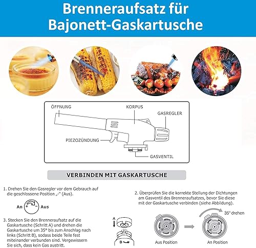 TronicXL Brûleur de cuisine - Chalumeau à gaz - Pour crème brûlée, steak, barbecue, dessert, viande, cuisine - Mini brûleur à gaz rechargeable - Nail Gallerys