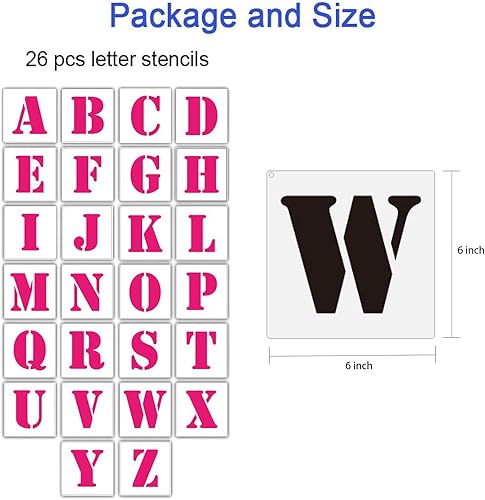 LYPER Lot de 26 pochoirs de lettres de l'alphabet réutilisables en plastique de 20,3 x 20,3 cm pour peinture, peinture, décoration murale en bois, projets de bricolage, noms de famille - Nail Gallerys