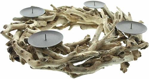 Couronne de l'Avent en bois flotté Ø 40 cm, couronne de table, bougeoir pour 4 bougies piliers, couronne de Noël, décoration de Noël - Nail Gallerys