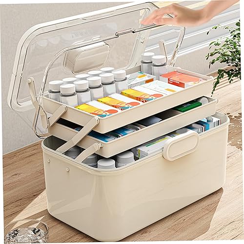 Peosaard Organisateur de médecine à 3 Niveaux, boîte de Premiers Soins avec Boucle sécurité et Plateau Amovible, Armoire à Pharmacie Portable pour Le Bureau et Voyager - Nail Gallerys