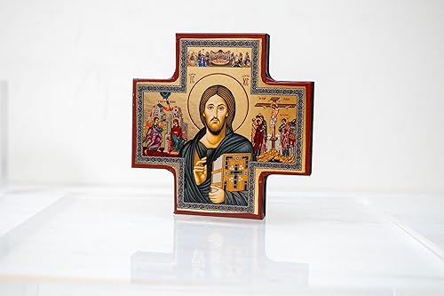 Une icône orthodoxe en forme de croix, avec Jésus-Christ Pantocrator au centre, avec des scènes d'autres icônes orthodoxes sur chaque bras de la croix. - Nail Gallerys