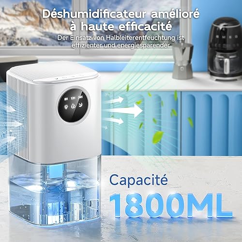Deshumidificateur d air - 1,8L Déshumidificateur Silencieux Haute Efficacité avec Dégivrage Automatique,Lumières Colorées,Fermeture automatique,8-24h Minuterie,Chambres et salles de bains - Nail Gallerys