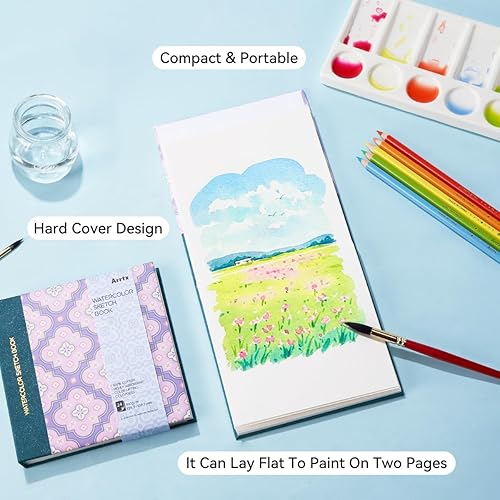 Arrtx Square Carnet de croquis en papier aquarelle 140 lb, 300 g/m², 100 % coton, presse à froid, 24 feuilles, couverture rigide, pour une utilisation comme carnet de voyage pour artistes, adultes - Nail Gallerys
