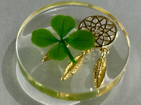 Véritable jeton de poche en forme de trèfle à quatre feuilles, conservé, 3,2 cm, avec ornement en métal (Cercle magique de l'étoile) - Nail Gallerys