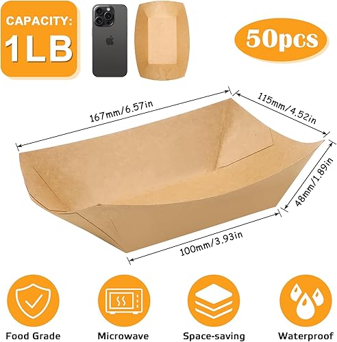 LPZMPZ Lot de 50 bols en carton pour frites, saucisses au curry, assiettes creuses en carton kraft, bols à frites, bols jetables, saucisses, saucisses, en carton, marron - Nail Gallerys