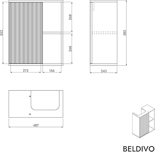 BERNSTEIN - Petit meuble vasque suspendu salle de bain MDF lavabo céramique DURAVIT 1 porte charnière à gauche + 2 cases rangement - Vert Jade mat - 55x24x59cm - BELDIVO - Nail Gallerys