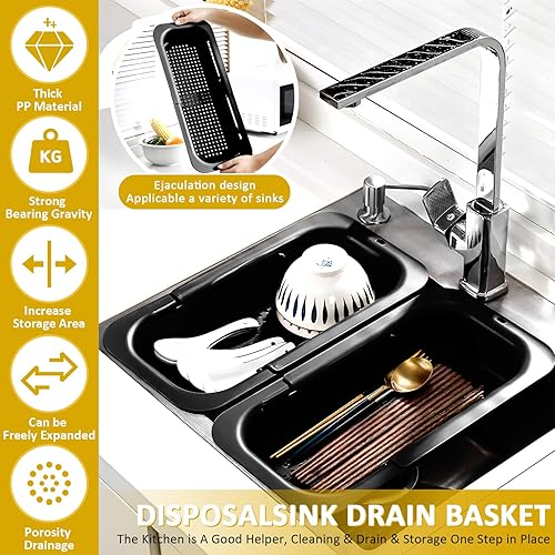 FAMKEEP Set de Rangement Cuisine Extendable,2 Passoires Organisateur Evier Cuisine laver les légumes et les Fruits,égoutter les pâtes Cuites et lesLégumes Secs - Nail Gallerys