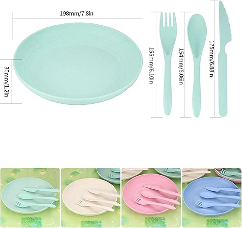 Ewwtrey Ensemble Assiettes à Dîner, Assiette Enfant Incassable, Assiettes Plates pour Enfants Tout Petits Adultes, avec Cuillère, Couteau, Fourchette - Nail Gallerys