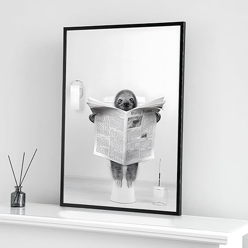 PYNVDD Mignon journal animal art mural noir et blanc toile imprimée cabine salle de bain décoration baignoire image murale sans cadre (1 pièce-30 x 40 cm) - Nail Gallerys