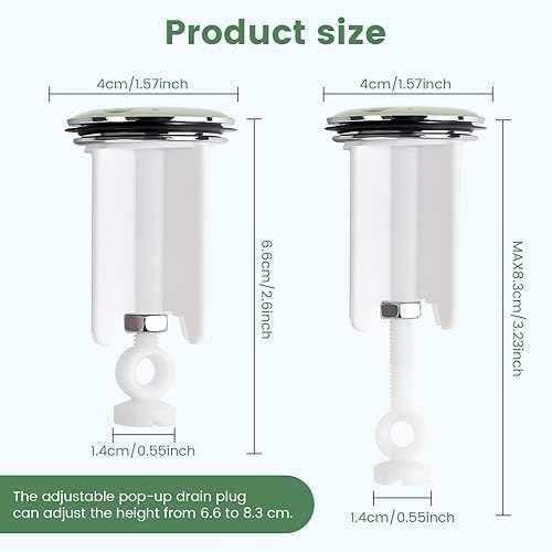 2 Pièces Bouchon Lavabo Universel, Bonde de Lavabo Bouchon de Vidange, Bouchon de Lavabo Réglable, Bouchon d'évier Universel, pour Les lavabos de Salle de Bains - Noir, Poisson Rouge, 40mm - Nail Gallerys