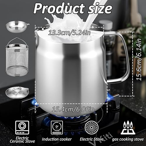 LUOJINYI Pot de Filtre à Huile en Acier Inoxydable, 2L Friteuse a Huile avec Filtre À Mailles Fines et Panier à Friture, Panier Friteuse pour Stockage de l'Huile de Friture et Graisse de Cuisson - Nail Gallerys