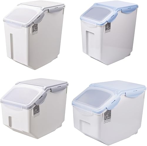 AMSLSIU Conteneur de stockage d'aliments pour animaux de compagnie en PP Base de rouleau anti-mites étanche à l'humidité Boîte à couvercle transparente scellée avec tasse à mesurer, Gris, 15 kg - Nail Gallerys