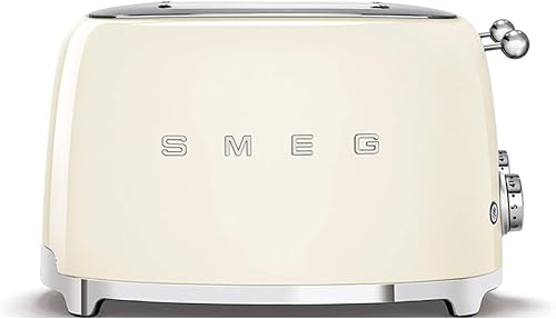 Smeg, Grille-pain 4 Tranches TSF03CREU, 4 Fentes 36 mm, 6 Niveaux de Brunissage, Fonction Chauffage, Décongélation et Bagel, Éjection Automatique du Pain, 2 Ramasse Miettes, 2000 W, Crème - Nail Gallerys
