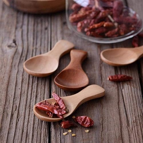 Mini cuillère en bois naturel pour thé, café, condiment, sucre, crème glacée C1d2, cuillère à sel Roung Leaf Assaisonnement thé - Nail Gallerys