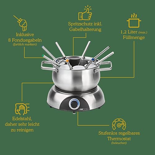 Clatronic - FD3516 - Pot à fondue en acier avec 8 fourchettes - 1,2L - Nail Gallerys