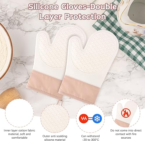Gant Cuisine, 2PCS Gants Four Une Surface Antidérapante en Silicone, Intérieur en Coton, Gants Cuisine Résistant à la Chaleur,Gant de Cuisine - Nail Gallerys