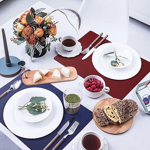 NOSTHEART Set de Table Lavable et Dessous de Verre avec Bordure à Couture, Set de Table en Cuir, Sets de Table Antidérapants et Imperméables à Double Face - Lot de 2, Bleu Royal et Rouge - Nail Gallerys