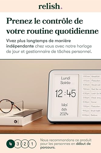 Relish - Horloge de démence avec concentrateur de tâches de routine quotidienne, calendrier numérique avec jour, date et heure, grand écran clair, liste des tâches quotidiennes - Nail Gallerys