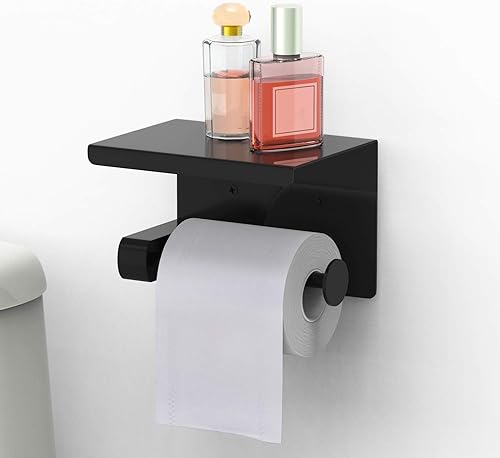 Leolee Porte Papier Toilette, Support Papier Rouleau sans Percage Derouleur Papier WC,Distributeur Papier avec Tablette, Acier INOX SUS 304, Colle Auto-adhésive et Mural pour Salle de Bain (Noir) - Nail Gallerys