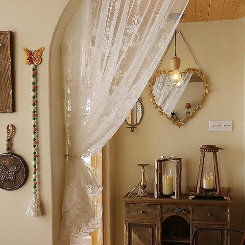 Rideau court pour petite fenêtre - Voile transparent transparent brodé en dentelle brodée - Rideau de fenêtre - Demi-rideau (blanc, 110 x 140 cm) - Nail Gallerys