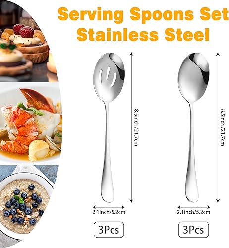 KUAOOAUK Lot de 6 couverts de service comprenant 3 cuillères de service fendues et 3 cuillères de service en acier inoxydable poli miroir, passe au lave-vaisselle - Nail Gallerys