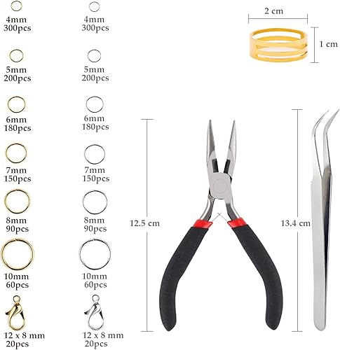 POTUANOT 2000 Pcs Fermoirs pour Homard et Anneaux Trousse,Anneaux de Saut Ouverts,Kit Fabrication de Bijoux,pour Bricolage Artisanat Fabrication(Argent et Or, 4 mm - 10 mm) - Nail Gallerys