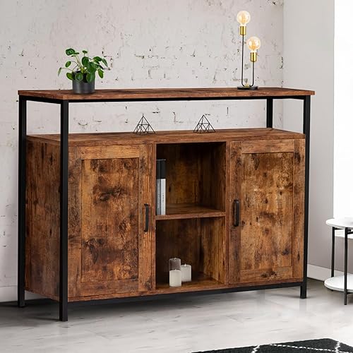IDMarket - Buffet 2 Portes 100 cm Dayton avec étagères Effet Vieilli Design Industriel - Nail Gallerys