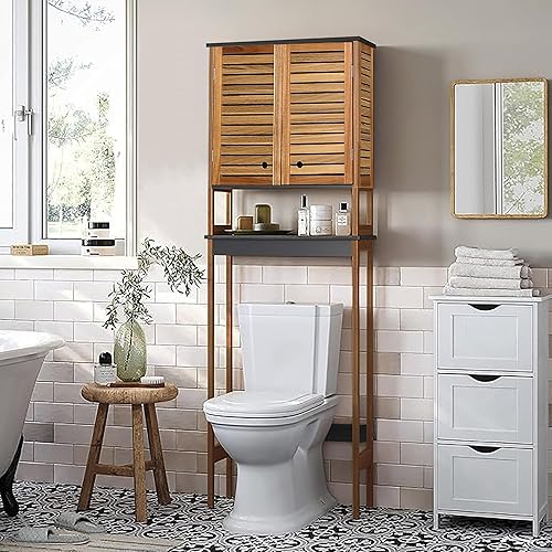TENDANCE Meuble de Rangement au-Dessus des Toilettes en Acacia Gris - Nail Gallerys