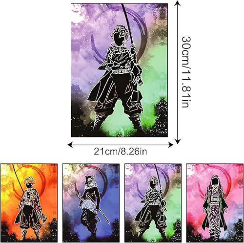 Affiche Demon-Slayer, 4 pièces Poster de l'anime Demon Slayer Tanjiro, Kimetsu no Yaiba Affiches Nezuko Affiches Tanjiro Kamado Inosuke Gatsuma Zenitsu Murale de mur Gift for Children 21x30cm - Nail Gallerys