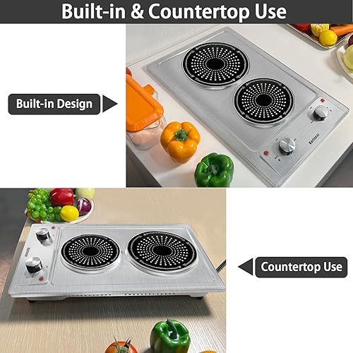 Plaque Vitrocéramique 2 Feux en Inox, 2600W, 220-240V, Kainear Plaque de Cuisson 2 feux en Acier Inoxydable, avec Bouton de Commande - Nail Gallerys