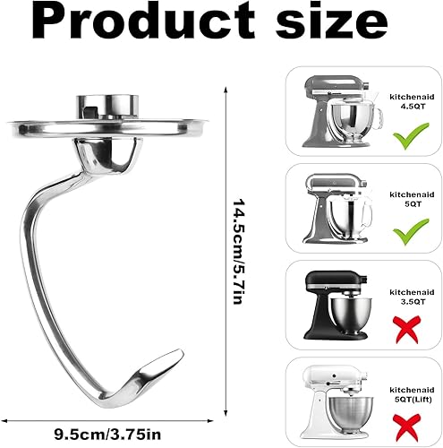 Crochet Pétrisseur en Acier Inoxydable, Fixation du Crochet Pétrisseur pour Cuisine Accessoires de Mélangeurs Compatible avec 4,5/5 Litres Tête Inclinable Batteur sur Socle Remplacement Pièces - Nail Gallerys