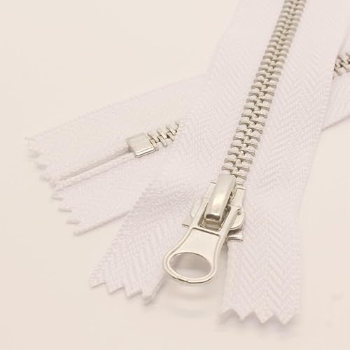 ByaHoGa 20 cm Lot de 5 Fermetures éclair en métal 5 mm Non séparables - pour Sac, Bricolage, Couture, Artisanat (Blanc) - Nail Gallerys