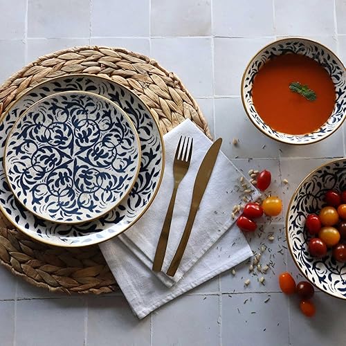 NOVASTYL - Lot 6 assiettes plates héraclée 27cm en grès décor bleu - 2614305 - Nail Gallerys