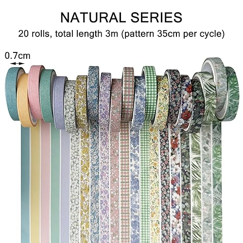 JSTHHTT 20 Rouleaux Washi Tape Set, Masking Tape, Ruban Adhésif Décoratif, Scotch Decoratif Scrapbooking, pour Arts, Bullet Journal, Bricolage, Emballage (Nature) - Nail Gallerys