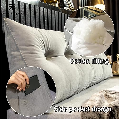 Treer Coussin de Lecture pour Lit Noir Coussin Dossier Canapé Coussin Lombaire Ergonomique Compensé Oreiller Amovible Compensé Triangulaire avec Housse Lavable (Beige,90 * 50 * 20cm) - Nail Gallerys