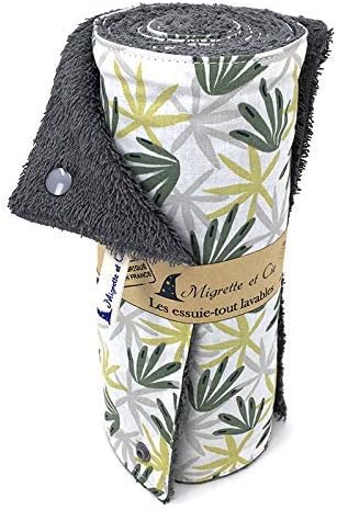 Migrette et Cie Essuie-Tout Lavable, Coton imprimé Algao, éponge de Coton Grise - Nail Gallerys