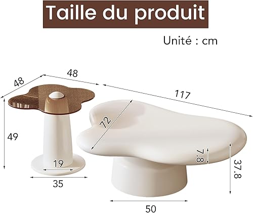 Miuuod Ensemble de tables basses en forme de nuage - Petite table d'appoint irrégulière et table basse - Blanc - Ensemble de tables basses modernes 2 en 1 pour salon, chambre à coucher et bureau - Nail Gallerys