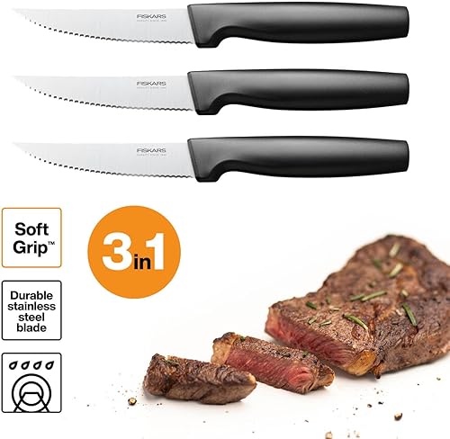 Fiskars Set de 5 Couteaux de Cuisine, Functional Form, inclus: Couteau de Chef (grand), Couteau à Légumes, Couteau à Tomates, Couteau Santoku et Couteau à Pain, Inox Japonais/Plastique, 1057558 - Nail Gallerys