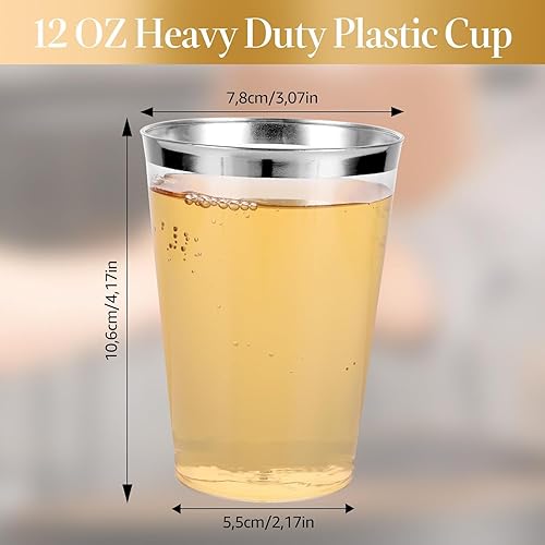 FWEEK Lot de 50 gobelets en plastique avec bord argenté, 360 ml, transparents, pour cocktail, champagne, bière, boisson, dessert - Nail Gallerys