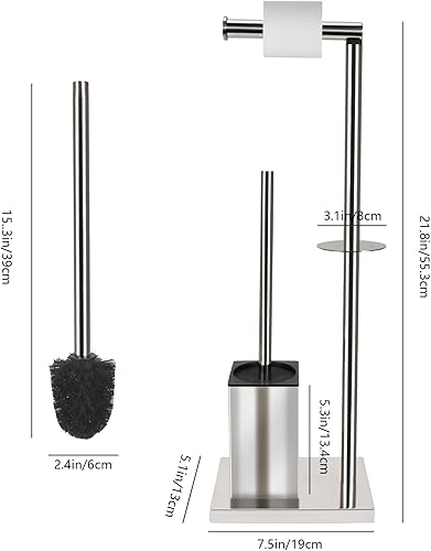 KOSHIFU Porte Papier Toilette avec Brosse WC et 2 Têtes de Brosse de Rechange Porte Rouleau de Papier Toilette sur Pied en Acier Inoxydable, 13x19x55cm (Argent) - Nail Gallerys