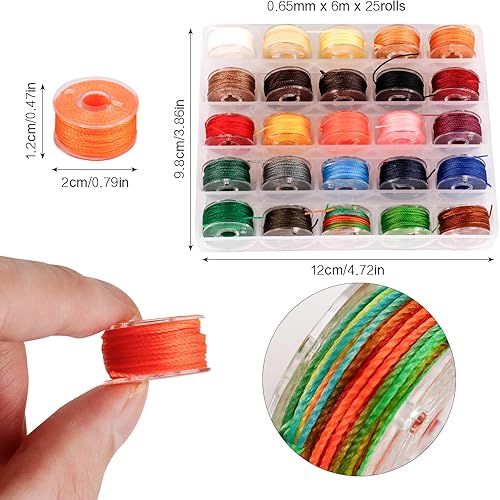 BigKego 25 Rouleaux Fils Cirés Fil Cordon Ciré en Polyester Coloré Fil Ciré Macramé Cordon Coton Ciré avec Boîte pour Bricolage Fabrication de Bijoux Collier Macramé Cuir Couture - Nail Gallerys