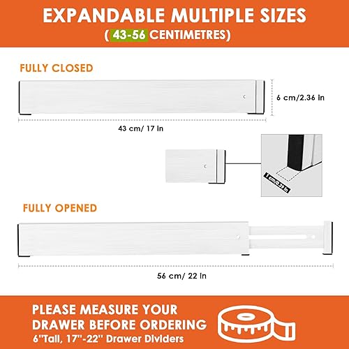 MUUKAIII Separateur Tiroirs Cuisine Lot de 4 Séparateur de Tiroirs Réglables (43-56 cm, 6 cm Haute) Organisateur Tiroir Cuisine en Bambou, Système de Séparation Tiroirs pour Vêtements, Blanc - Nail Gallerys