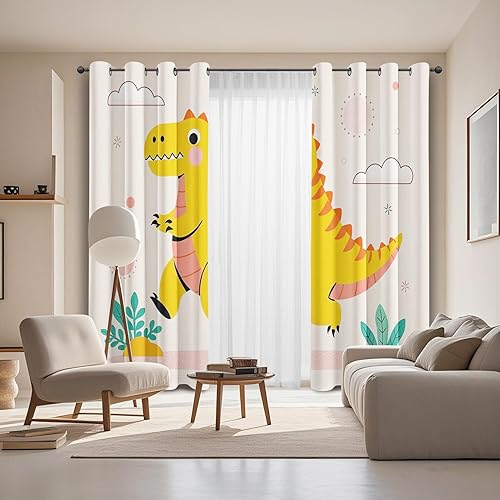 Qfpryzius Rideau Occultant Dinosaure Cartoon 140 x 260 cm - Lot De 2 Rideau Dinosaure, Rideaux Thermique Isolant Anti Froid à Oeillets pour Salon Chambre Décoration De Fenêtre - Nail Gallerys