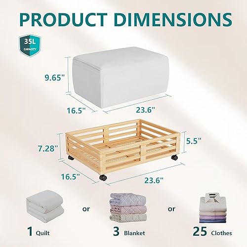 Lot de 2 boîtes de rangement sous le lit en bambou avec roulettes avec sac à poussière de grande capacité, organiseur de rangement à roulettes en bois robuste à rouler sous le lit (nature, 2 paquets - Nail Gallerys