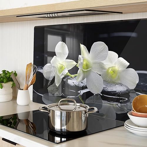 Planche à Découper en Verre Trempé 2x30x52 cm Avec Impression Décoration Résistant à la Chaleur Modernité Symétrique Contact Alimentaire Bords Polis Pieds Antidérapants - Orchidée - Nail Gallerys