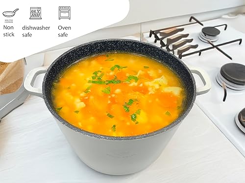 Royal Swiss® Marmite induction - Poêle induction avec Poignées amovibles - Ø 28 cm / 10,5 litres - Casseroles à soupe avec couvercle - Pan tous feux - Revêtement antiadhésif - Beige (Snow White, 28) - Nail Gallerys